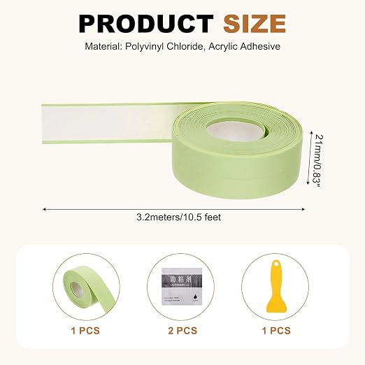 uxcell Caulk Tape Waterproof, 0.83 Inch x 10.5 ft Self-Adhesive Sealant Sealing Strip Caulking Sealant Tape PVC with Tool for Kitchen Sink Toilet Bathroom Bathtub Floor, Green
