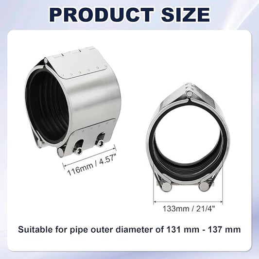 HARFINGTON Pipe Repair Clamp 5-1/4" OD 131mm-137mm 304 Stainless Steel Leak Sealer Emergency Pipe Repair for Plastic Metal Tubing Water Gas Oil Lines, Silver