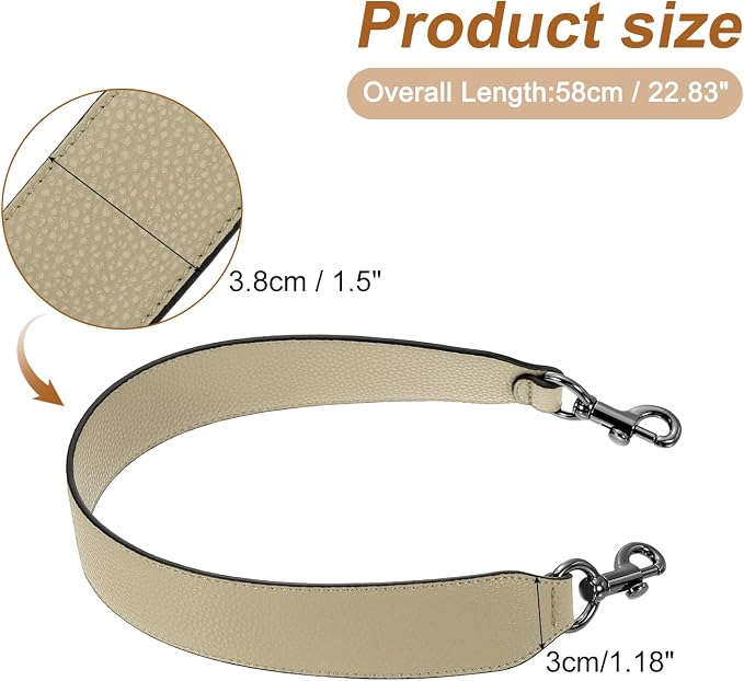 uxcell 22.83 Inch PU Leather Short Bag Strap with Clasp, Purse Handles Handbags Replacement Straps for Clutch Bag Crossbody Underarm Bags, Khaki, Metallic Black Buckle