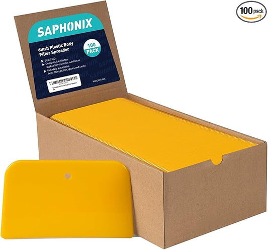Body Filler Spreaders (Pack of 100) - 6 Inch Yellow Reusable Auto Body Plastic Filler Spreader Tool for Automotive Body Applying Fillers, Putties, Glazes, Caulks - Autobody Paint Repairs