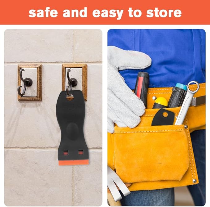 Ainiv Plastic Razor Blade Scrapers, 2PCS Scraper Tool with 30PCS Blades, Multi-funtional Cleaning Razor Scraper for Removing Stickers, Labels, Caulk, Adhesive, Paint Removal-Black&Orange