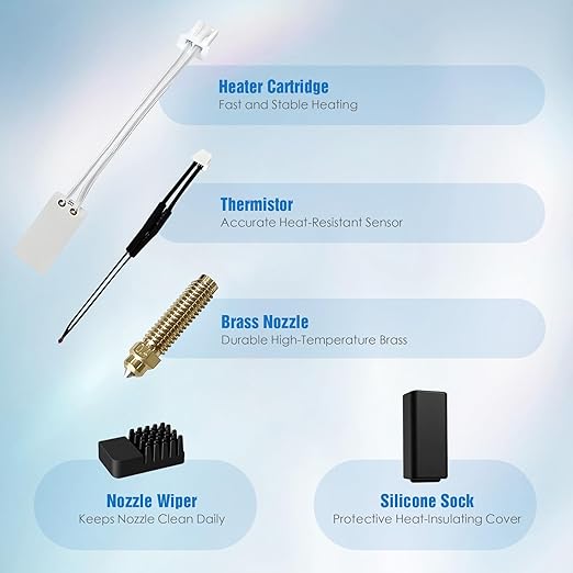 Hotend Kit for Elegoo Centauri Carbon, Fully Pre-Assembled Replacement Hotend with 0.4mm Brass Nozzle, Silicone Socks & Nozzle Wipers Included - 3D Printer Accessories