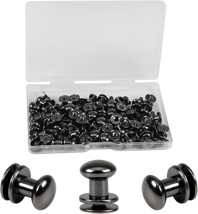 Juvielich 50 Sets 8mm Ball Head Stud Screws, Round Head Button Stud Rivets | Black Tone, Zinc Alloy, Phillips Drive, Chicago Screws for Leather Belt, Leathercraft, DIY Repairs Decoration