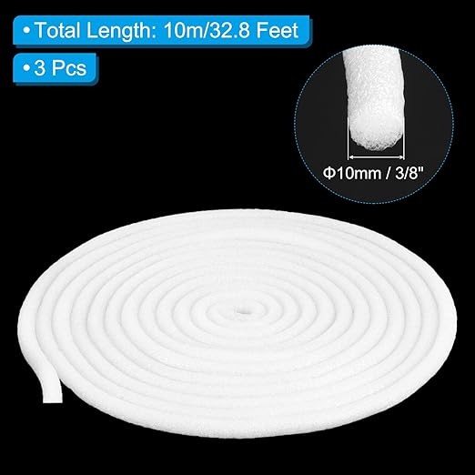 PATIKIL 3/8 Inch x 32.8 Feet Backer Rod for Gaps and Joints, 3pcs Foam Rope Caulk Crack Joint Filler Roll Seal Weather Strip for Home Construction Car, White