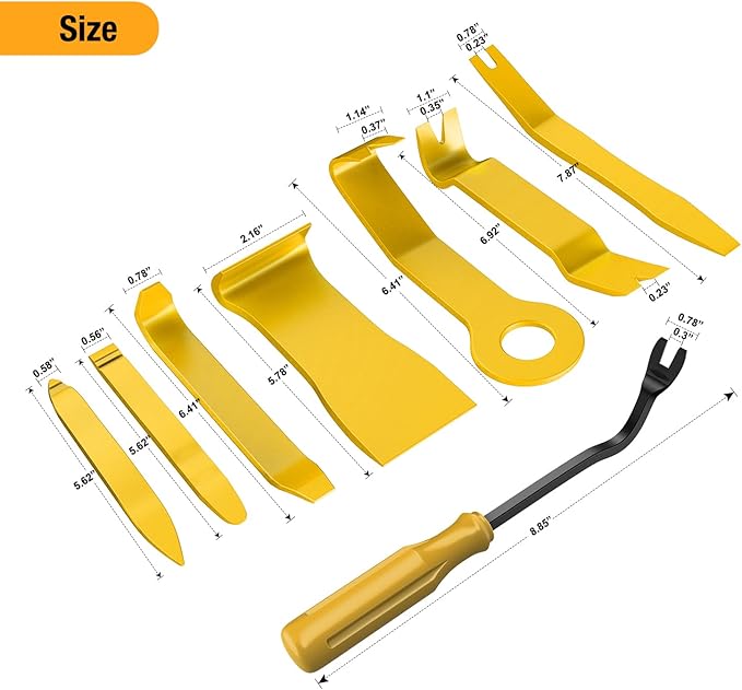 GOOACC 8PCS Auto Trim Scratch Removal Tool Car Audio Dash Panel Window Molding Fastener Remover Tool Kit-Yellow