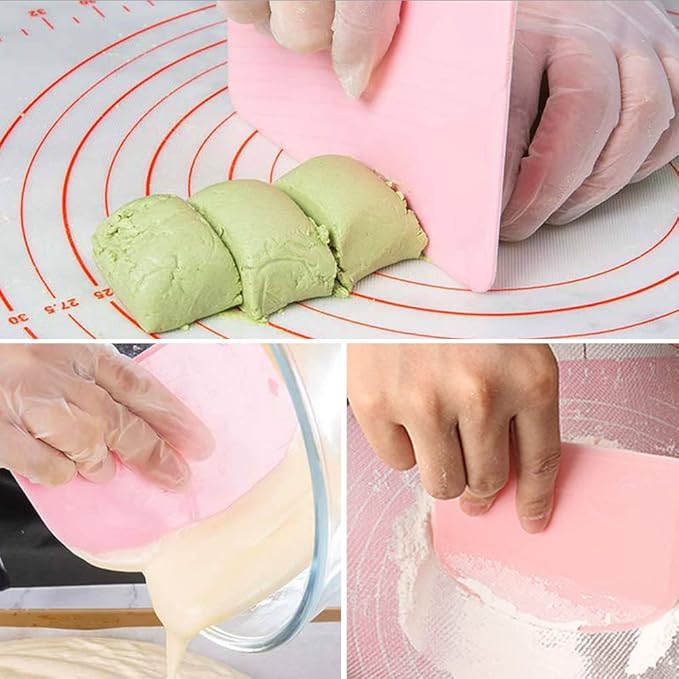Dough Bowl Scraper Silicon Pastry Scrapers Home Kitchen Food Grade PE Backing Dough Blenders Hard Cutter for Cooking Bread Cake Mixing Pastry Dough Scrapers 4 Packs