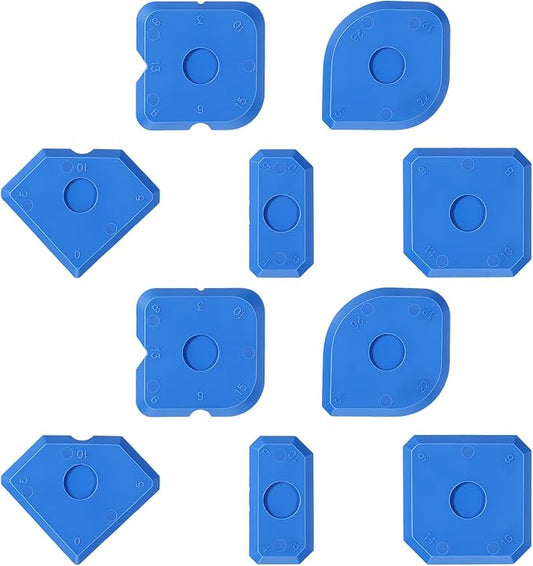 10 Pcs Plastic Caulking Tool Set, Caulk Tool Sealant Finishing Kit, Multi-Edge Applicator Smoother, Caulk Remover Grout Scraper, Reusable for Kitchen Bathroom Tile Floor Window Sink Sealing (Blue)