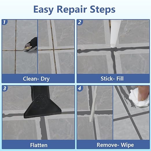 Tile Grout Repair Kit - Grout Filler, Grout Repair Paste with Silicone Trowel Scraper, Fast Drying Grout Repair Kit for Bathroom Shower Kitchen Floor Tile, Waterproof (17.64 oz, Gray)