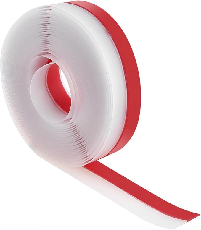 25mm Transparent Silicone Weather Stripping, 5M/16.4FT Upgraded Strong Adhesive Door Seal Strip for Doors, Windows & Shower Glass Gaps, Waterproof & Soundproof Red Backing Tape (Red, 25MM)