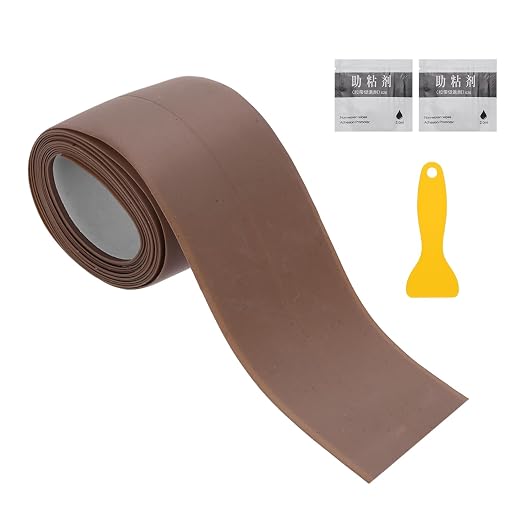 uxcell Caulk Tape Waterproof, 1.5 Inch x 4.92 ft Self-Adhesive Sealant Sealing Strip Caulking Sealant Tape PVC with Tool for Kitchen Sink Toilet Bathroom Bathtub Floor, Brown