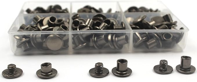 70 Set Gun Color Chicago Leather Rivets Set Screw Rivets M5 Chicago Binding Screws Trim and Repair Leather Craft Belt, Bag, Shoe, Purse Binding (3 Sizes M5*4,5,6)