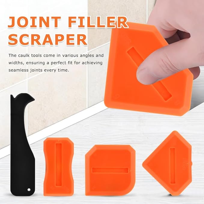 Caulk Gun and Caulk Scraper Kit, Caulking Gun with Caul-k Remover Tool, Sealant Finishing Tool Grout Scraper for Caulking/Filling/Sealing(COLOR:Orange)