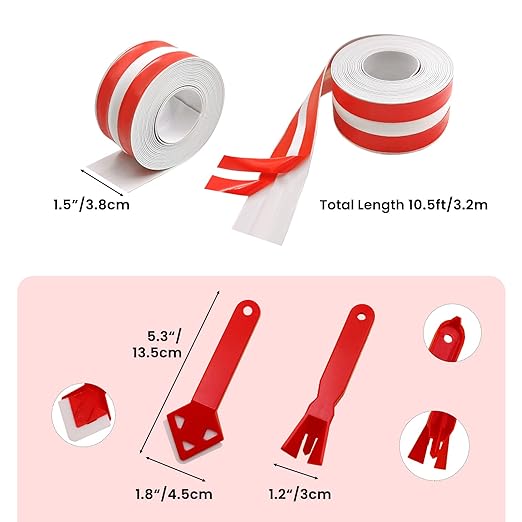 SNAIL GARDEN 2 Rolls Bath Sealant Strip with 2Pcs Cleaning Caulking Scrapers, Acrylic Adhesive Caulk Strip with 2-Strips Tapes, Sealant Tape with 2Pcs Caulking Tools for Kitchen,Toilet,Wall Corner