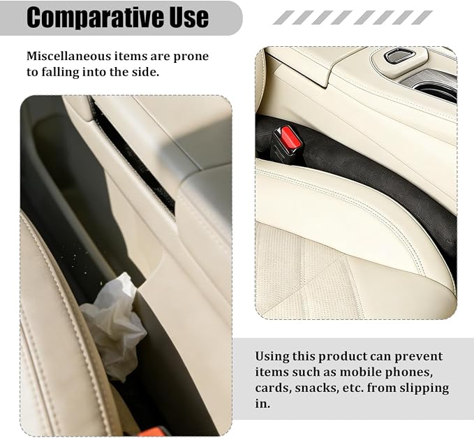 2PCS Car Seat Gap Filler, 2PCS Leather Between Chair Console Gap Plug to Impede ltems from Dropping, Automotive Interior Seat Seam Guard Stopper, Universal for Sedan RV Truck (Black)