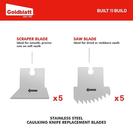 Goldblatt 10PK Replacement Blades - for Caulking Tool Kit G12738, Professional Level Stainless Steel Blades, High Hardness & Long Edge Retention, Blades for Caulking Tools