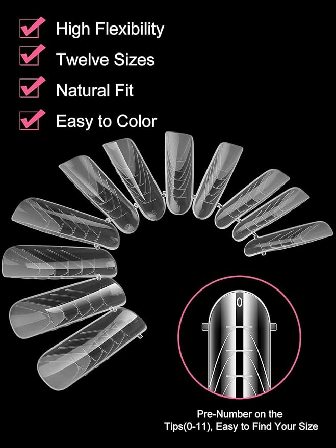 TOROKOM Poly Extension Gel Dual Nail Forms, 120Pcs Full Cover Coffin & Stiletto Nail Molds, 12 Sizes for Gel Manicure Nail Art Design Salon & DIY