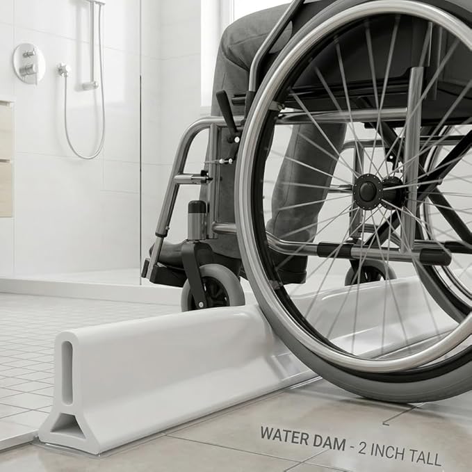 118Inch Collapsible Shower Threshold Water Dam 2" High Shower Barrier Water Stopper 2" Tall Shower Water Guard To Keep Water In Shower Dry And Wet Separation Bathroom Wheelchair Accessible Black
