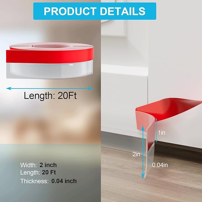 Door Weather Stripping, Silicone Door Seal Strip Sealing Tape, Door Draft Seal Adhesive Seal Tape for Doors Windows and Shower Glass Door Gaps (Thickness Upgrade)