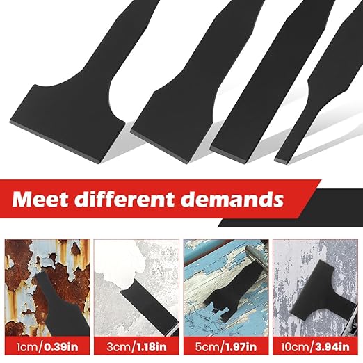4PCS Reciprocating Saw Scraper Blade, High Carbon Steel Tile Cleaning Tools for Removing Tile Grout Glue Gaps Adhesives, Wall Cleanings, Metal Derusting (Color:Black)