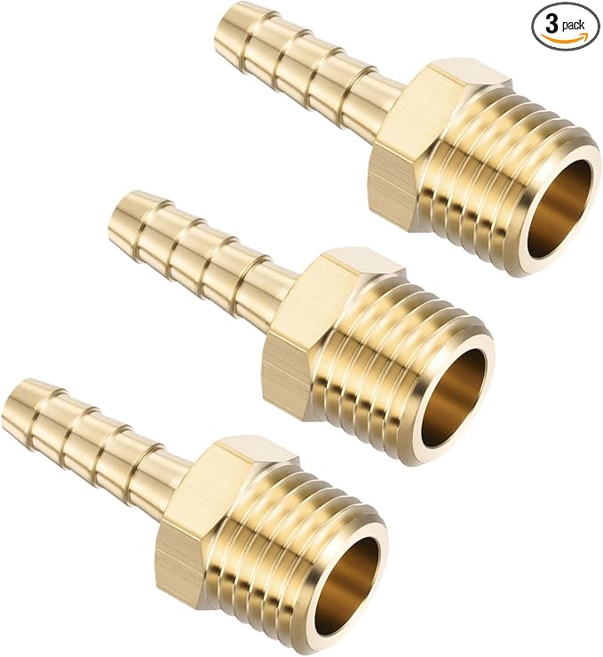 Pack of 3 Brass Hose Barb Fittings Adapter Connector 6mm Hose Barb to M14x1.5 Male Fittings for Home Machines, Massage Bathtubs, and Irrigation Systems
