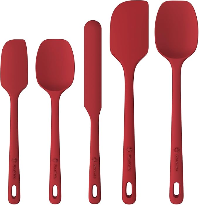 ChefAide 5 Pieces Silicone Spatula Set, Food Grade Rubber Spatula, Upgrade Strong Handle with Ergonomic Grip, Heat Resistant Up to 600°F for Nonstick Cookware, Cooking