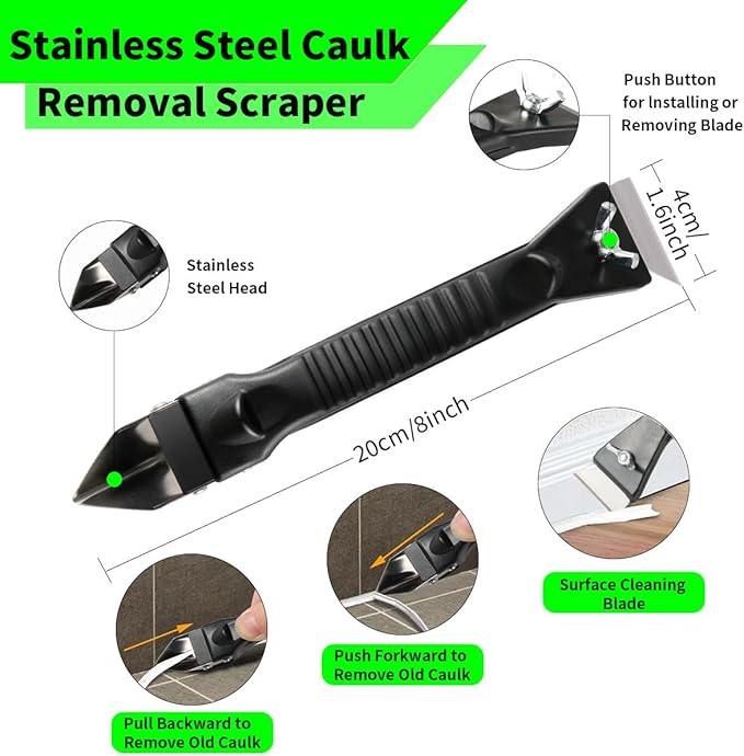 Caulk Gun Kit, Caulking Gun No Drip with 3 Silicone Caulking Tool and 3 in 1 Caulk Remover Tool, 15:1 Thrust Ratio, Professional Hand Caulking Gun Tool