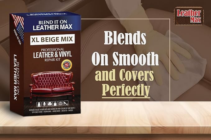 Blend It On XL Leather/Vinyl Repair Kit Now with 6 Ounces for Furniture, Jacket, Sofa, Car Seat, Boots, Easy Instructions to Match Colors, Restore Any Material No Mixing Chart Needed (Beige Mix)