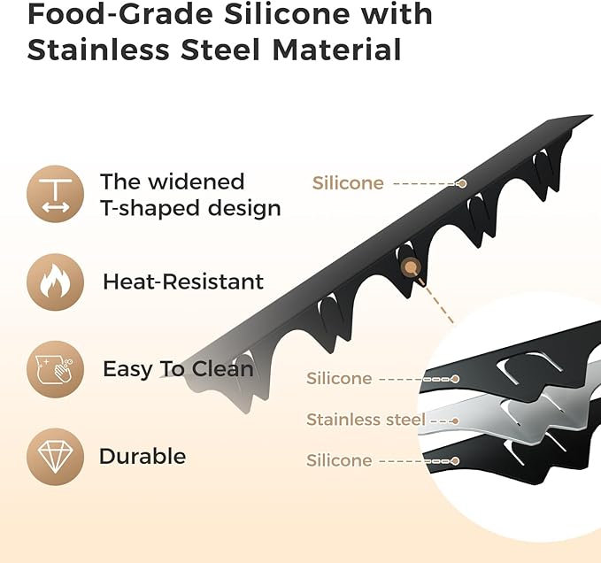 Silicone Stove Gap Covers with Stainless Steel, Oven Gap Filler Seals Gaps Between Stovetop and Counter, Stove Gap Guards Range Trim Kit, Easy to Clean Stove Gap Guard (Black 2 Pack,25"with mat)