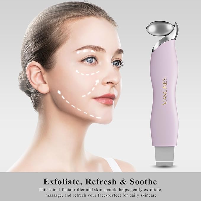Blackhead Remover Tool with Ice Roller, Stainless Steel Face Scraper, Skin Scrubber Face Spatula for Deep Cleansing, 3-in-1 Skin Care Tool with 2 Silicone Brush Heads(Berry Mauve)