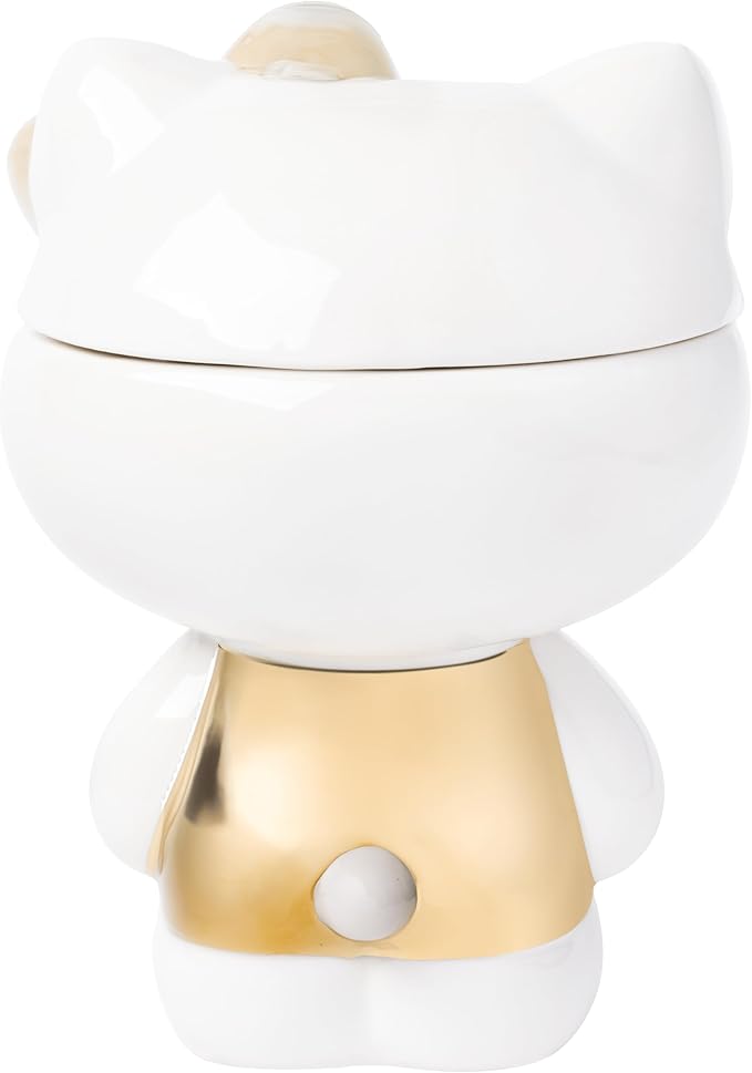 Silver Buffalo Sanrio Hello Kitty Gold Sculpted Ceramic Cookie Jar, 7” x 5.75” x 9.75”