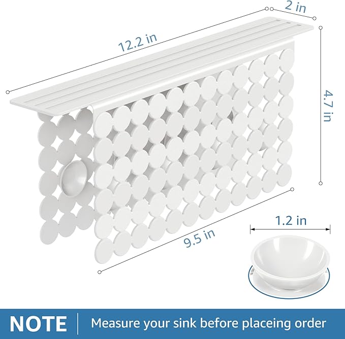 Bligli Plastic Sink Saddle, Sink Divider Mat with Strong Suction Cups, Kitchen Divided Sink Protector Mat for Glassware Dishes, Easy to Clean and No Smell, 9.5" x 12", White