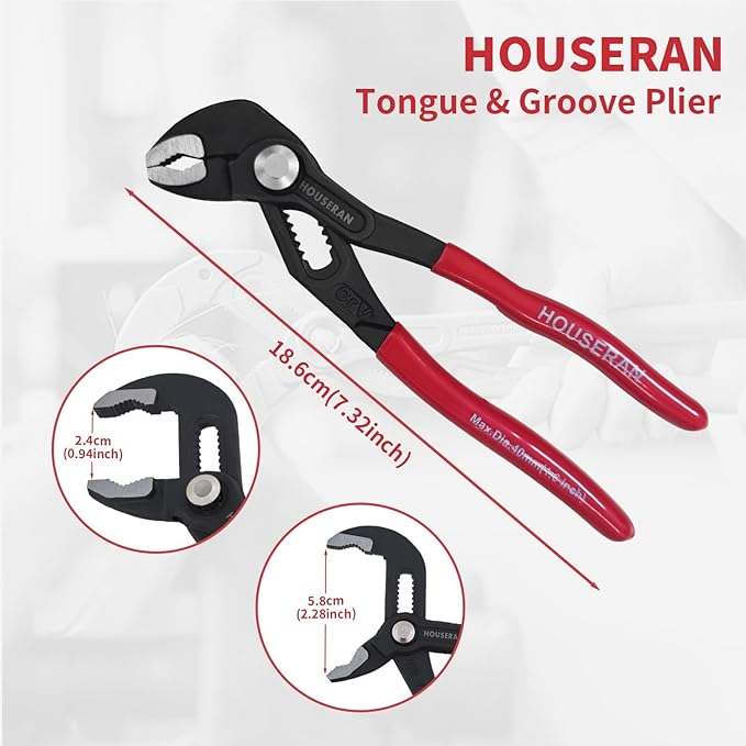 Water Pump Pliers, Slip Joint Pliers, 7 Inch Groove Joint Pliers, Wrench Pliers with Comfort Red Grips, CRV Tongue and Groove Pliers for Home Repair, Gripping, Nuts, Bolts, Pipe & Fittings