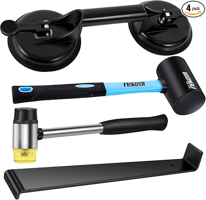 4-Piece Floor Gap Fixer Tool Set with Aluminium Suction Cup & Rubber Mallet Hammer, Fixer Tool for Laminate Floor Gap Repair（Do not use on scraped or uneven floors） (4-PIECE)