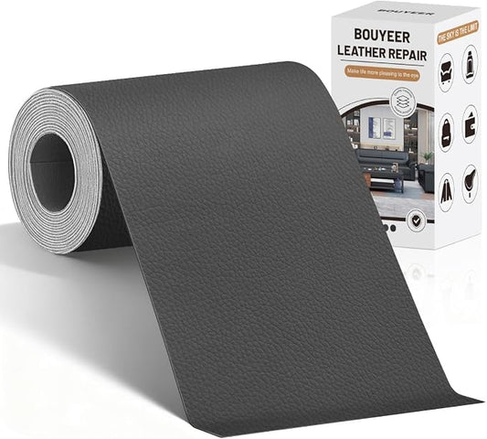 BOUYEER Leather Repair Patch Tape Kit,Self Adhesive Leather Repair for Sofa，Car Seat,Office Chair,Furniture,Jacket,Waterproof Strong Adhesive Vinyl Repair Kit. 4 in x 79 in,Dark Grey
