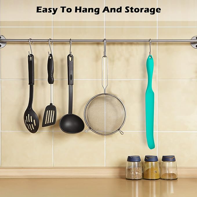 Silicone Blender Spatula for Blade Scraper - Easy to Reach Under Blender Blades and Edges, Silicone Rubber Grip with Hanging Holes Reusable (Cyan)