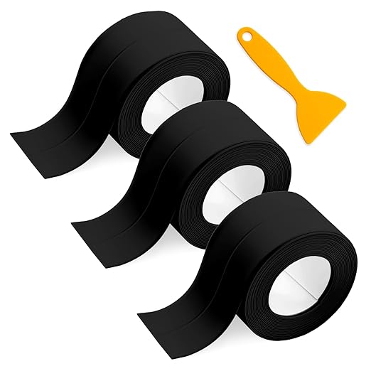 Waterproof Seal Caulk Strip Tape Self Adhesive for Sink Toilet Bathroom Wall Edge Bathtub Oil-Proof Caulking Sealing Tape 1.5" x 10.5' (W*L) 3Pcs Black