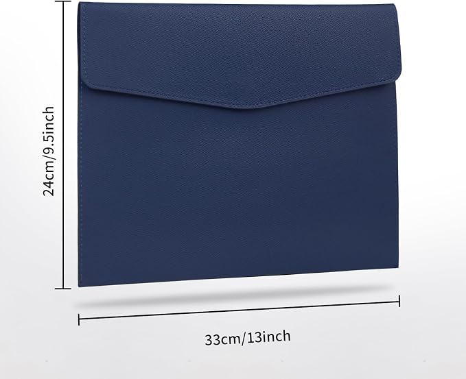 MultiBey A4 Document Holder, PU Leather File Folder, File Organizer Filing Envelope Portfolio Case with Magnetic Snap Button for Home School Office Stationery Blue