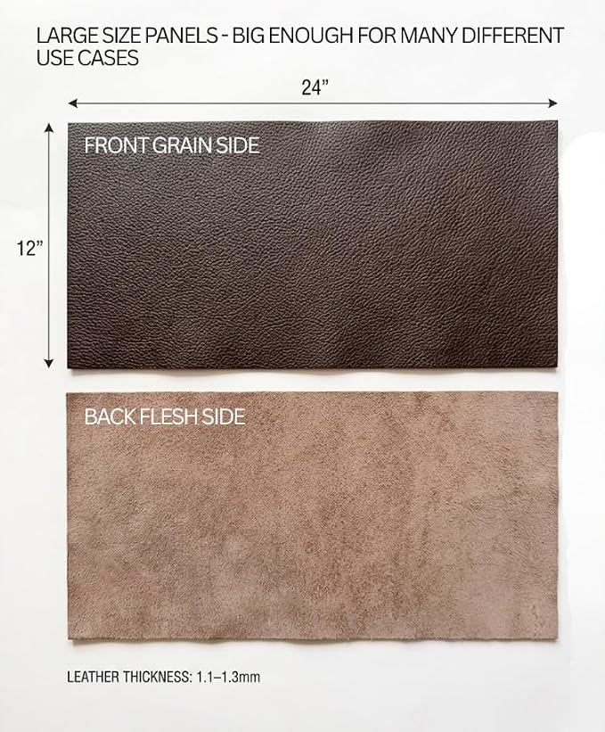 12'' x 24'' Genuine Full Grain Cowhide Leather Sheet — Soft Leather for Upholstery Repair, Handbags, Wallets, Sewing, Crafts, & DIY Projects — 1.1-1.3mm (3oz) Pre-Cut (Chocolate, 3 Pieces)