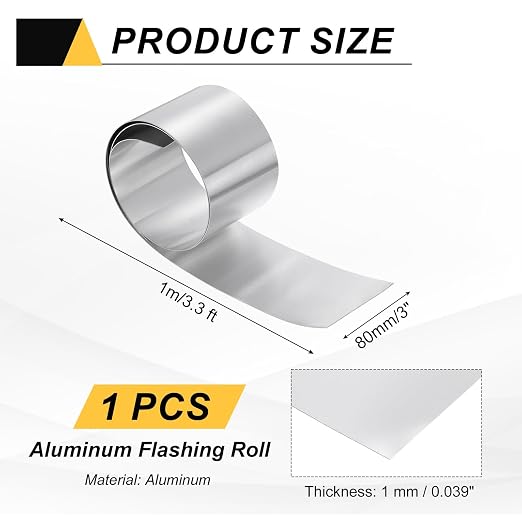 uxcell Aluminum Flashing Roll, 3in x 3.3ft Metal Roof Panels 1mm Waterproof Aluminum Sheet Roll for House Repair, Roof Flashing, Sealing Windows Doors, DIY Projects