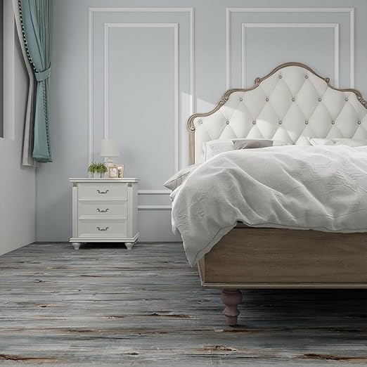 Wood Grain Peel and Stick Floor Tiles – 11.8” Width, Full Roll Length of 394" – Versatile Design for Any Space, Sunwashed Blue Self Adhesive Vinyl Flooring, Waterproof and Non-Slip Features