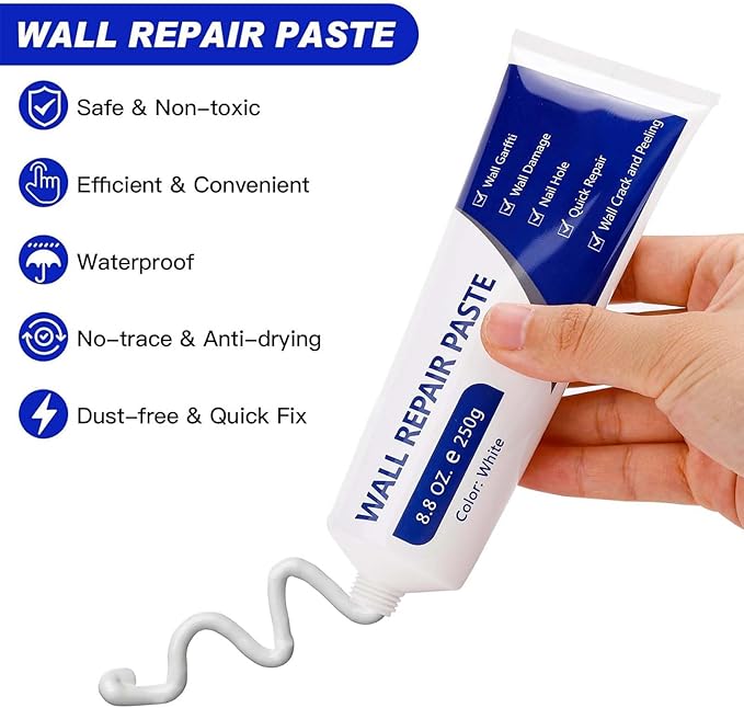 Drywall Repair Kit, White Wall Repair Paste, Multi-Functional Quick Drying Wall Mending Agent, for Cracks and Holes, with Scraper and Sandpaper