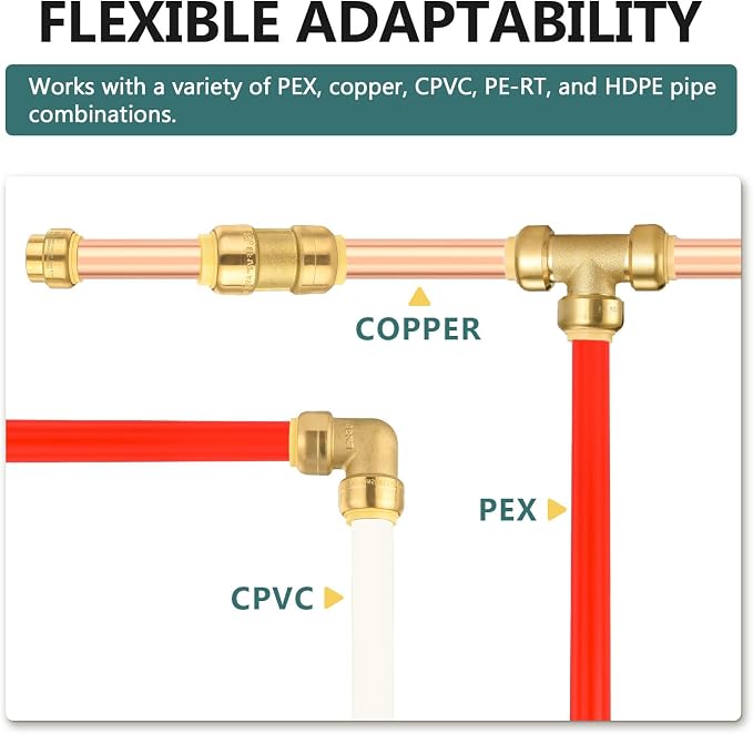 5 PCS Niikappu 1/2 Inch Push-Fit Slip/Repair Coupling, No Lead Brass Push-to-Connect Plumbing Fittings for PEX, Copper, CPVC, PE-RT Pipes, with a Disconnect Clip