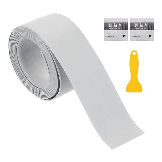 uxcell Caulk Tape Waterproof, 0.83 Inch x 3.28 ft Self-Adhesive Sealant Sealing Strip Caulking Sealant Tape PVC with Tool for Kitchen Sink Toilet Bathroom Bathtub Floor, Gray