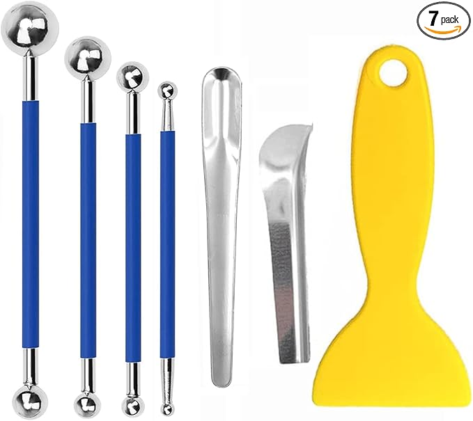 7pcs Caulking Tool Kit, Caulk Finishing Tool, Stainless Steel Inner and Outer Corner Caulking Tools, Putty Knife Scraper, for Kitchen Bathroom Window
