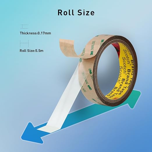 3M Double Sided Tape 9495LE 1/2" x 18Ft Pack of 1 Heavy Duty Clear Adhesive Tape for Electronics Bonding Attachment Laptop Phone Repairs Arts Crafts Leather Work Card Making