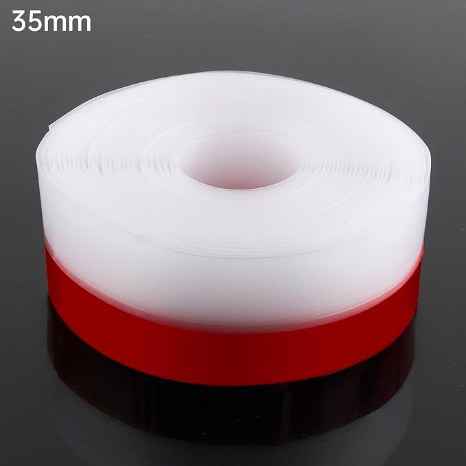 35mm Weather Stripping, 5M/16.4FT Transparent Silicone Weather Stripping Upgraded Strong Adhesive Door Seal Strip for Doors, Windows & Shower Glass Gaps, Waterproof & Soundproof Red Backing Tape