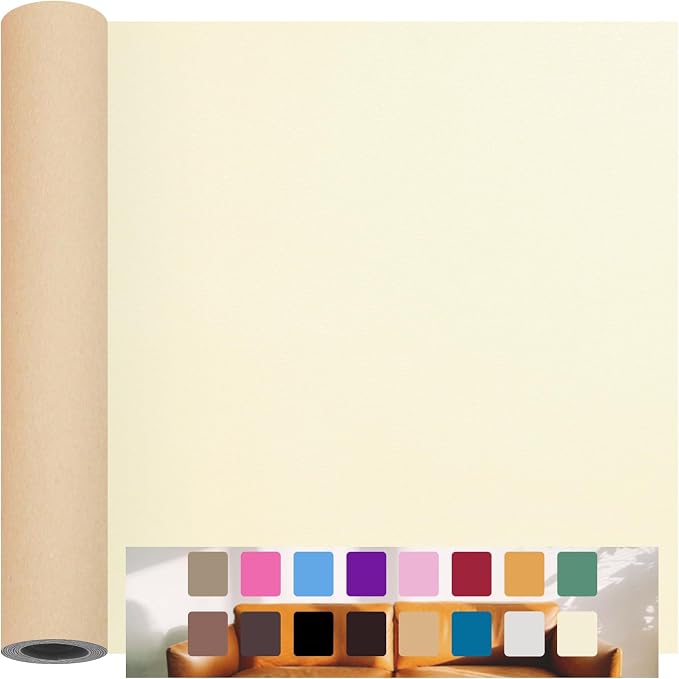 Beige Leather Repair Patch Tape, 12×54 Inch Self Adhesive Leather Repair Kit Vinyl Repair Tape for Furniture, Sofa Leather Repair Patch Waterproof for Car Seat, Office Chair, Boat Cover 1 Roll