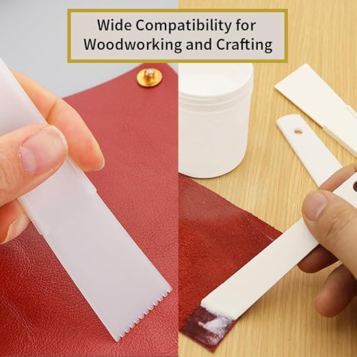 5Pcs White Plastic Glue Spreader Smear Plate Scraper Sticks Brushes Durable Flexible Easy to Clean Glue Applicator Spatula Kit Gap Filling Tool for Woodworking Leather Adhesive Projects,5Size