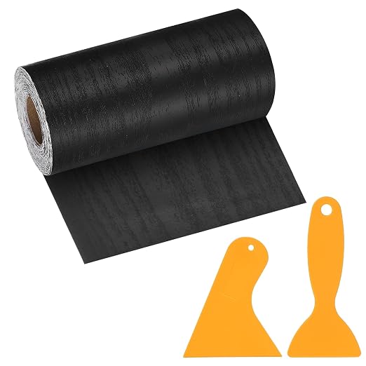 PATIKIL Wood Grain Repair Tape, 5" x 33' Self Adhesive Realistic Wood Tape with Scraper Durable Repair Patch for Furniture Floor Window Door Table DIY Home Decor, Black Wood Grain