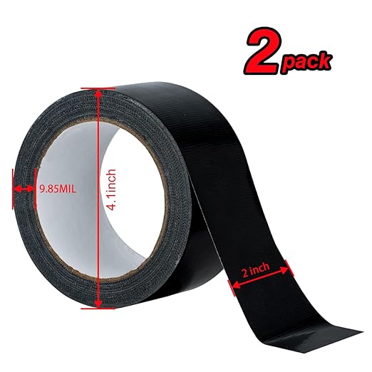 XUXU 2 Pack Black Duct Tape Heavy Duty Waterproof, Strong Adhesive Duct Tape Bulk for Indoor Outdoor Repairs, 40 Yards x 2 Inch Total